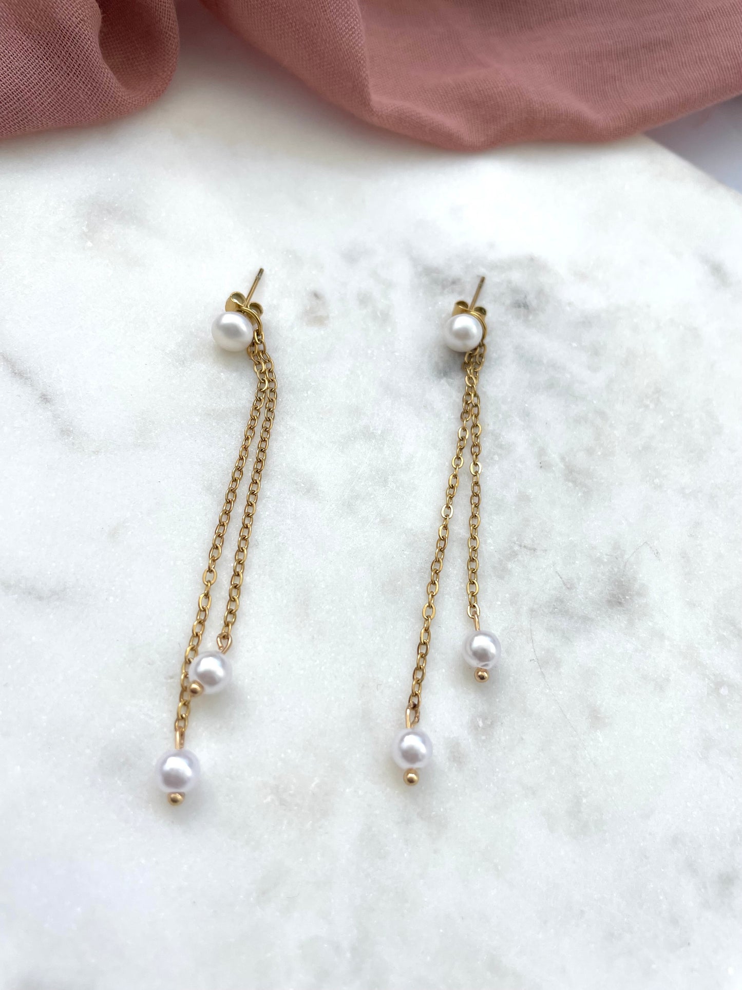 Clou perle double chaîne -Collection Minimalea