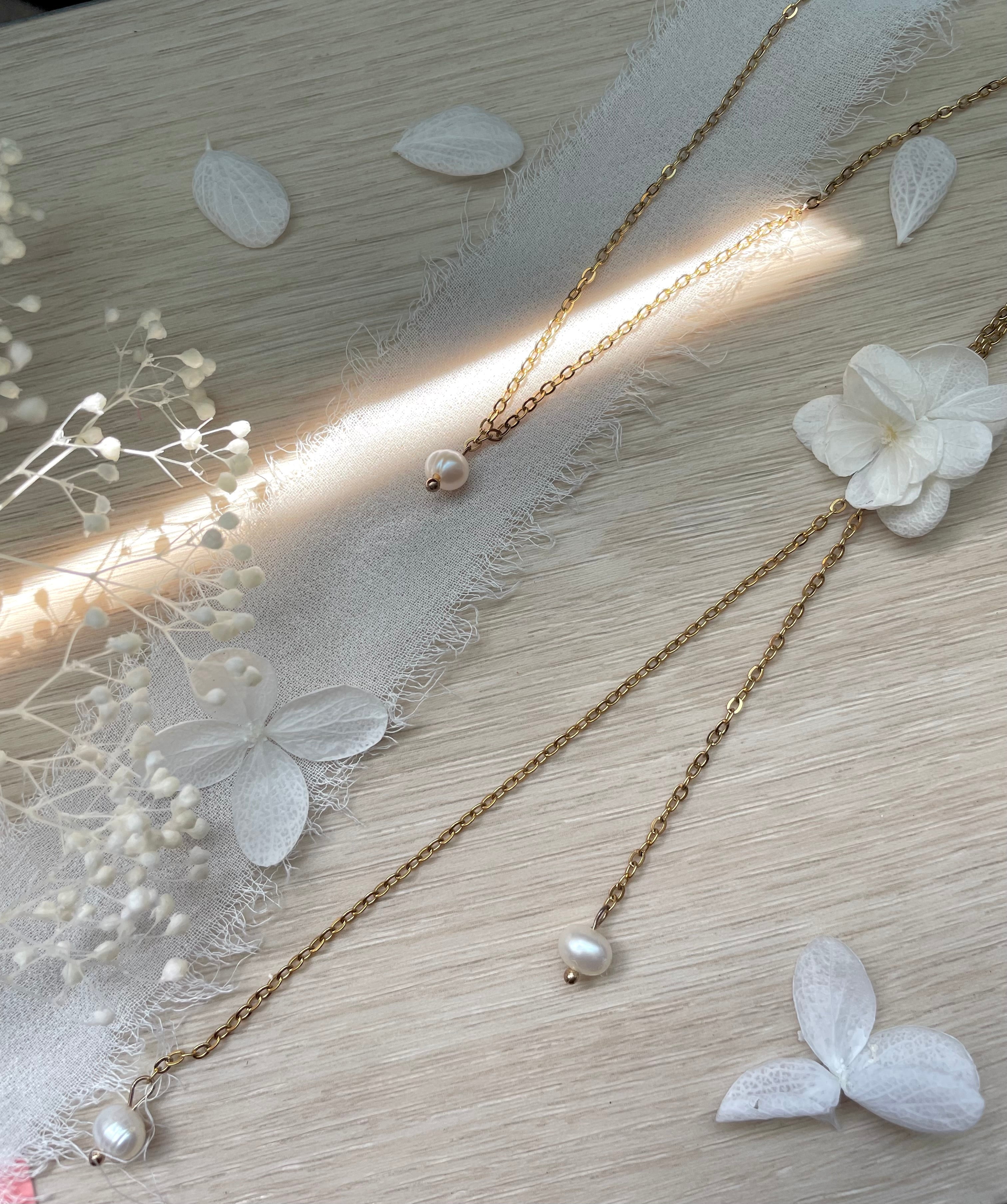 Collier de dos double chaîne perlée