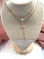 Collier double  fleur zirconium