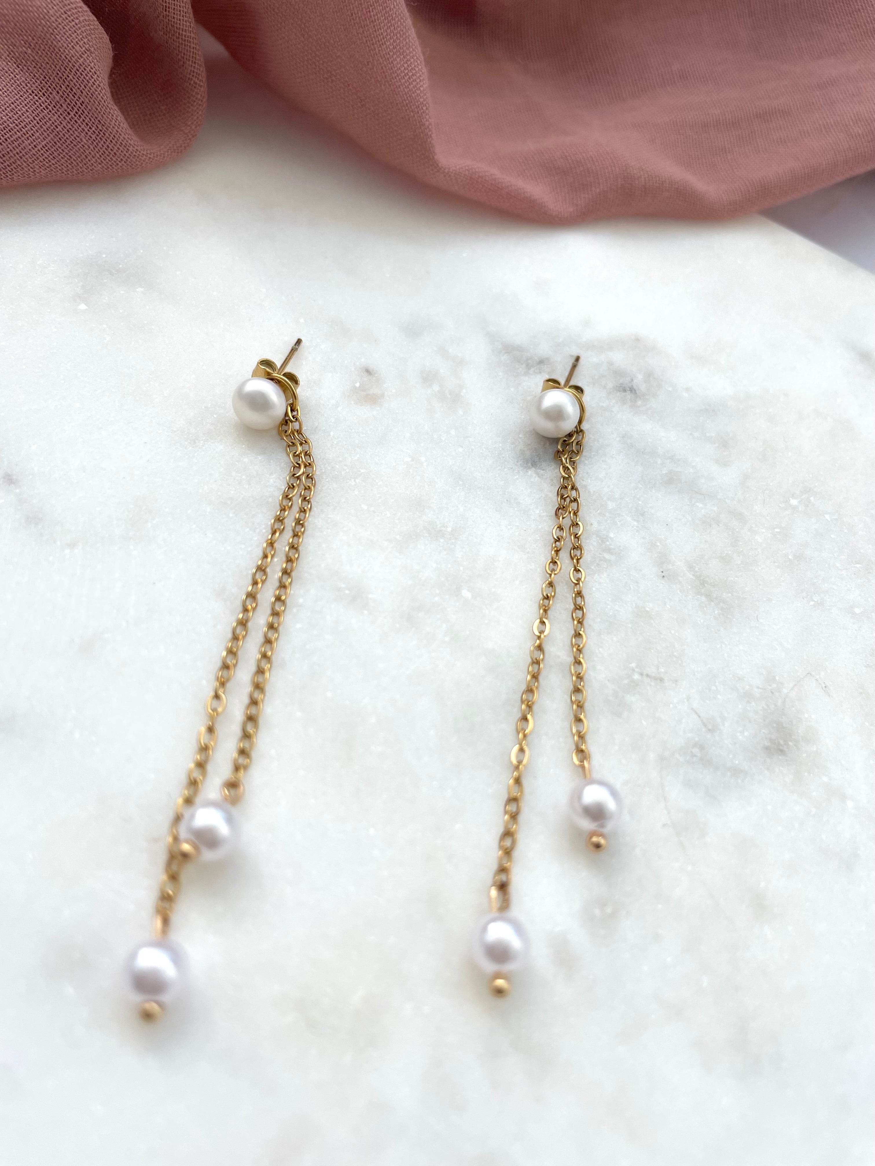 Clou perle double chaîne -Collection Minimalea