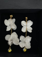 Boucle d’oreille double fleur et cristal - bleu pale