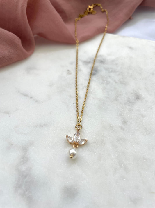 Collier fin fleur de zirconium - collection Minimalea