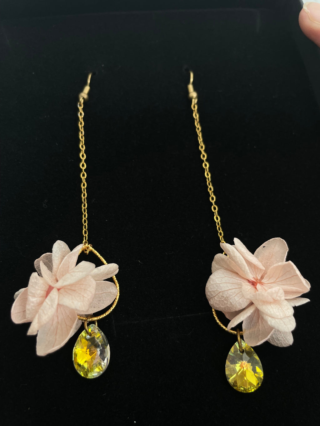 Boucle d’oreille goutte - cristal/ rose