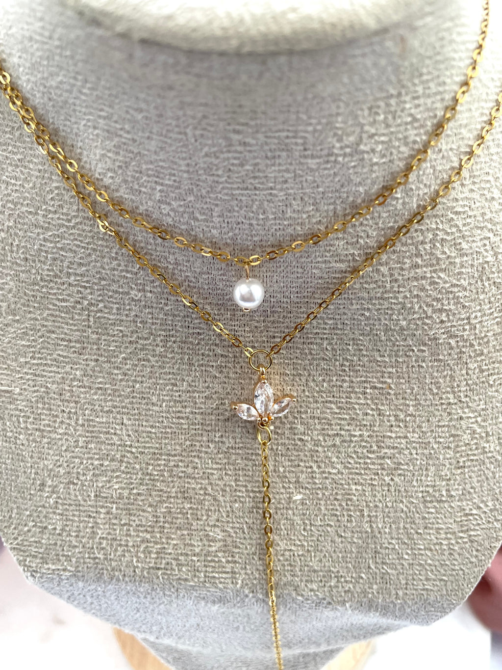 Collier double  fleur zirconium