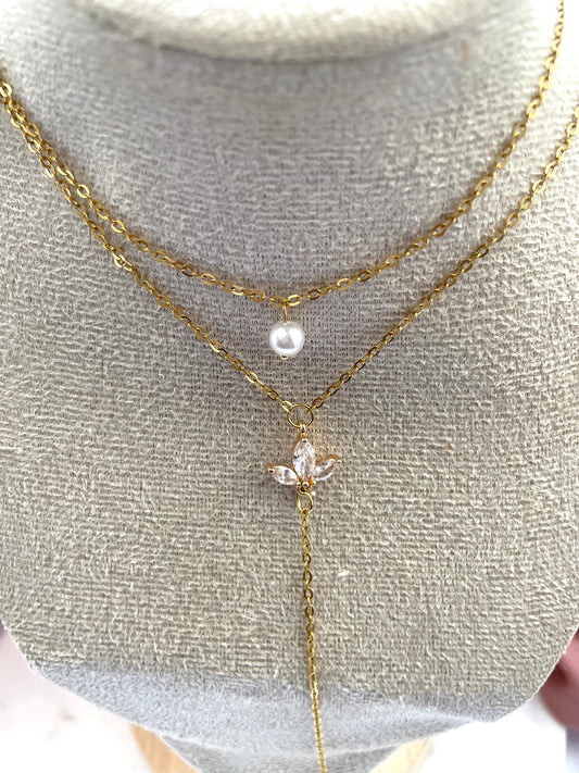 Collier double  fleur zirconium